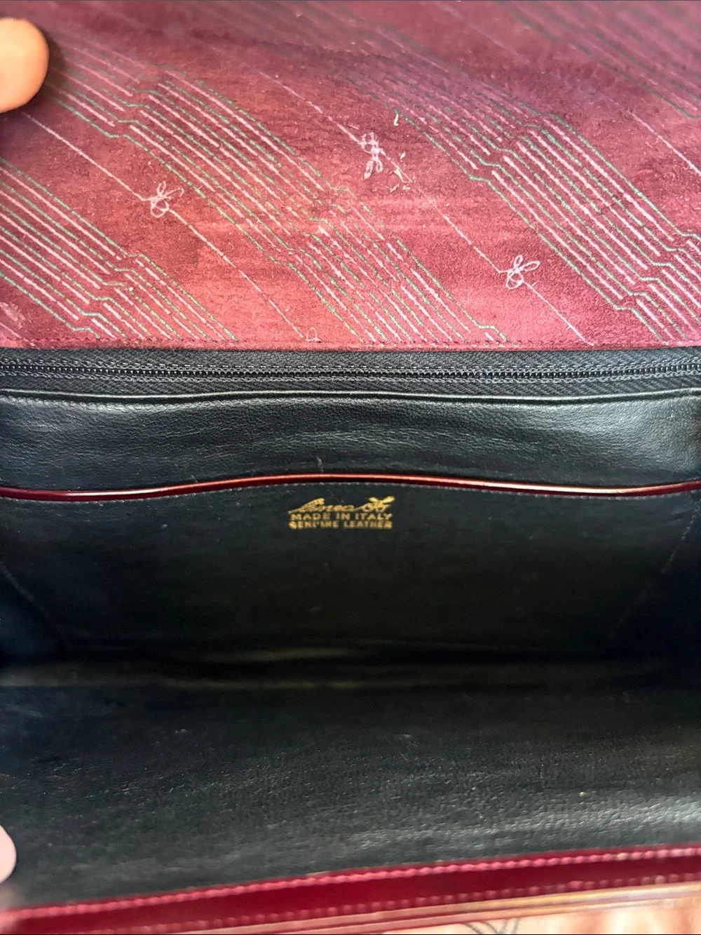 Linea Patent Leather Burgundy Envelope Crossbody with Contrast Trim